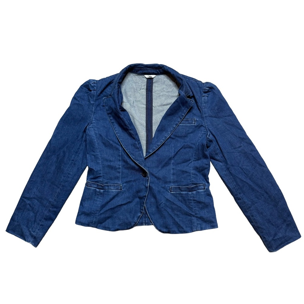L.L. Bean Women's Blue Jacket Size 8 Reg Dark Wash Denim Fitted Blazer Jacket